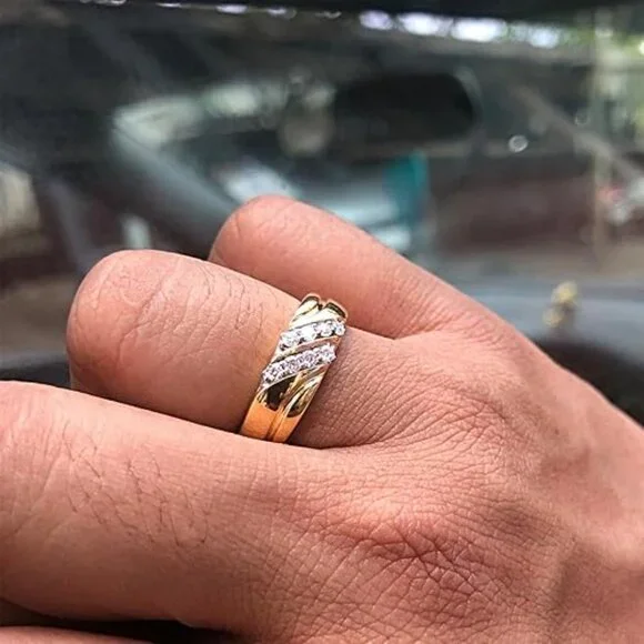 1/4 cttw Round Cut14K Gold Plated Sterling Silver Diamond Double Row Unisex ring